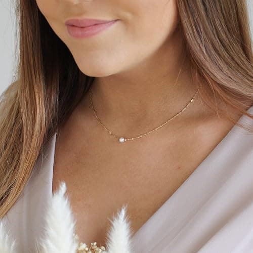 Pearl Necklaces for Women,14K Real Gold Plated Dainty Cute Pearl Necklace for Women Handmade Pearl Chain Necklace Everyday Jewelry Gift thumbnail 3