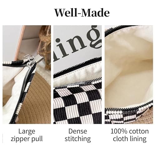 Itgowisa Checkered Corduroy Makeup Bag for Women, Black and White Gingham Cosmetic Bag with Zipper, Corduroy Travel Toiletry Bag, Sunscreen Sunblock Spf Bag, Hygiene Medicine Pouch,Organizer for Purse thumbnail 6