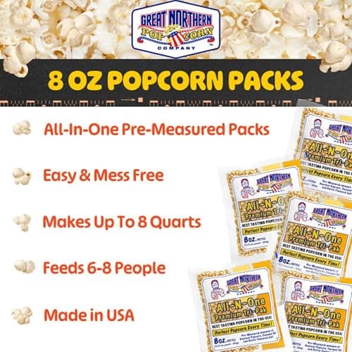 8oz Popcorn Machine Popcorn Packets - All-in-One Movie Theater Style Popcorn Kernels, Salt, and Oil Packs by Great Northern Popcorn (24 Case) thumbnail 4