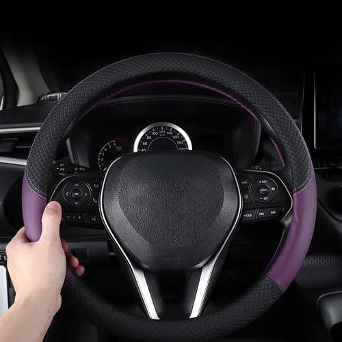 Follicomfy Automotive Steering Wheel Cover Leather Anti Slip Wrap 15",Purple thumbnail 3