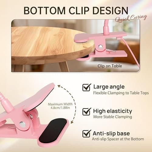 AORAEM LED Nail Lamps 3W Flexible Gooseneck Lamp Quicky Dry Nail Manicure Dryer Gel Polish Curing Light Plug Play Portable Flash Cure Light for Gel Nails Home DIY Professional Nail Tools Pink thumbnail 9