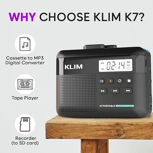 KLIM K7 Cassette Tape Player + Cassette to MP3 Converter + Portable Cassette Player + Walkman Cassette Player + Built-in Microphone & Speaker + Rechargeable Battery + Earphones + 16GB SD Card thumbnail 2