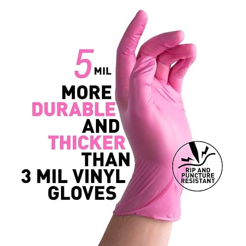 OKIAAS Black/Pink Vinyl Disposable Gloves Latex Free, Food Grade, 5 mil, Cooking, Cleaning, Hair Dye, 50/100/200/1000 Count thumbnail 2