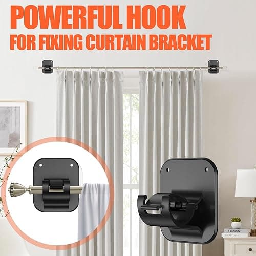 6 PCS Apartment Dorm Decor Curtain Rods No Drilling Brackets,No Drilling Holder Renter Friendly Adhesive Curtains Hooks for Hanging Drapes Rv Over Blinds Dorm Kitchen Bedroom Home Bathroom thumbnail 5