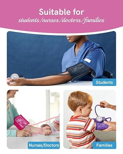 FriCARE Manual Blood Pressure Cuff for Nursing Students, FSA/HSA Eligible, Aneroid Sphygmomanometer for BP Monitoring, Home & Medical School Essentials with Carrying Case, Universal Adult Size, Pink thumbnail 7
