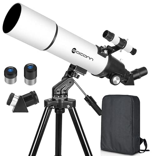 Télescope astronomique pour Adultes, télescope réfractif de 600mm d'ouverture de 80mm pour Enfants et débutants, Jumelles pour Adultes, télescope de Voyage Portable Compact avec Sac à Dos (White) - Image 1