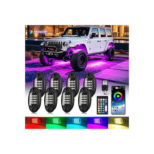 LD DARKEAGLE 8Pods Segmented RGB LED Rock Lights Kit for Jeep Trucks UTV ATV Golf Cart RZR SXS Offroad Four Wheeler with APP/RF Remote, Multi Color Underglow Light Waterproof Music Neon Underbody 12V - Image 1