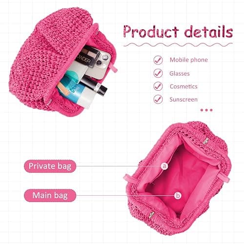 Emprier Straw Clutch Purse for Women Cloud Dumpling Pouch Straw Crossbody Shoulder Handbag Summer Beach Woven Bag thumbnail 4