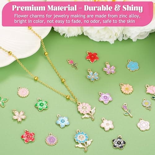 150Pcs 75 Pairs Spring Flower Charms for Jewelry Making and Bracelets, Wholesale Floral Assorted Enamel Mixed Bulk Metal Charms for DIY Necklace Bracelet Earring Jewelry Making and Crafting thumbnail 7