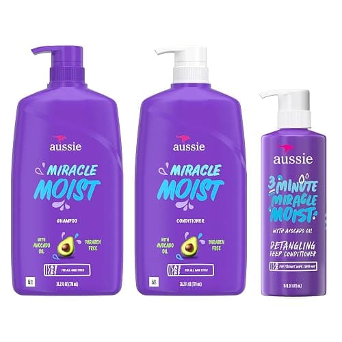 Aussie Miracle Moist Shampoo and Conditioner with 3 Minute Miracle Deep Conditioner, Avocado & Jojoba Oil, Paraben-Free, Moisturizes & Detangles, All Hair Types, Citrus Floral Scent, 3 Pack 68.4 Fl Oz thumbnail 9