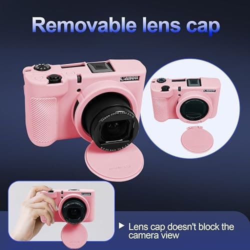 EASY HOOD V1 Case, Silicone Camera Cover with Removable Lens Cover, Soft Protector Lightweight Carrying Body Skin for Canon PowerShot V1 Digital Camera - Pink thumbnail 5