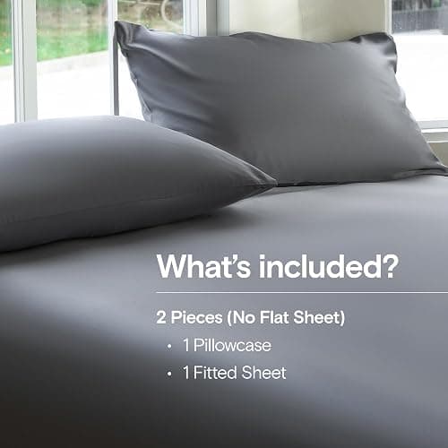 DOZ Sheet Set, 100% Viscose derived from Bamboo, Organically Grown, Buttery Soft, Cooling Sheets, High GSM, Deep Pockets - 2 Piece - 1 Pillowcase 1 Fitted Sheet (Storm, Twin XL) thumbnail 2