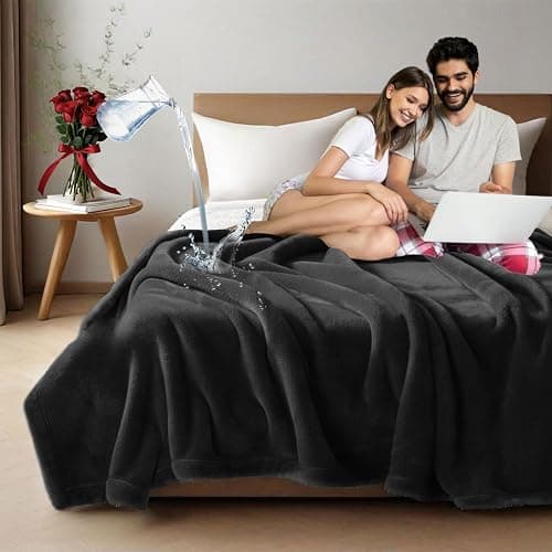 Haltune Water Proof and Stain Proof Blanket for Intimate Moment, Black Waterproof Blanket for Love King Size 90'' x 80'', Waterproof Throw Blanket for Couples Against Spills thumbnail 2