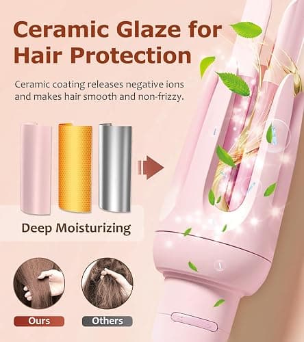 Auto Hair Curler, Automatic Curling Iron with 4 Temperature & 3 Timer, Automatic Shut-Off, Anti-Scald, Anti-Tangle Rotating Curling Wand for Hair Styling, Pink thumbnail 3