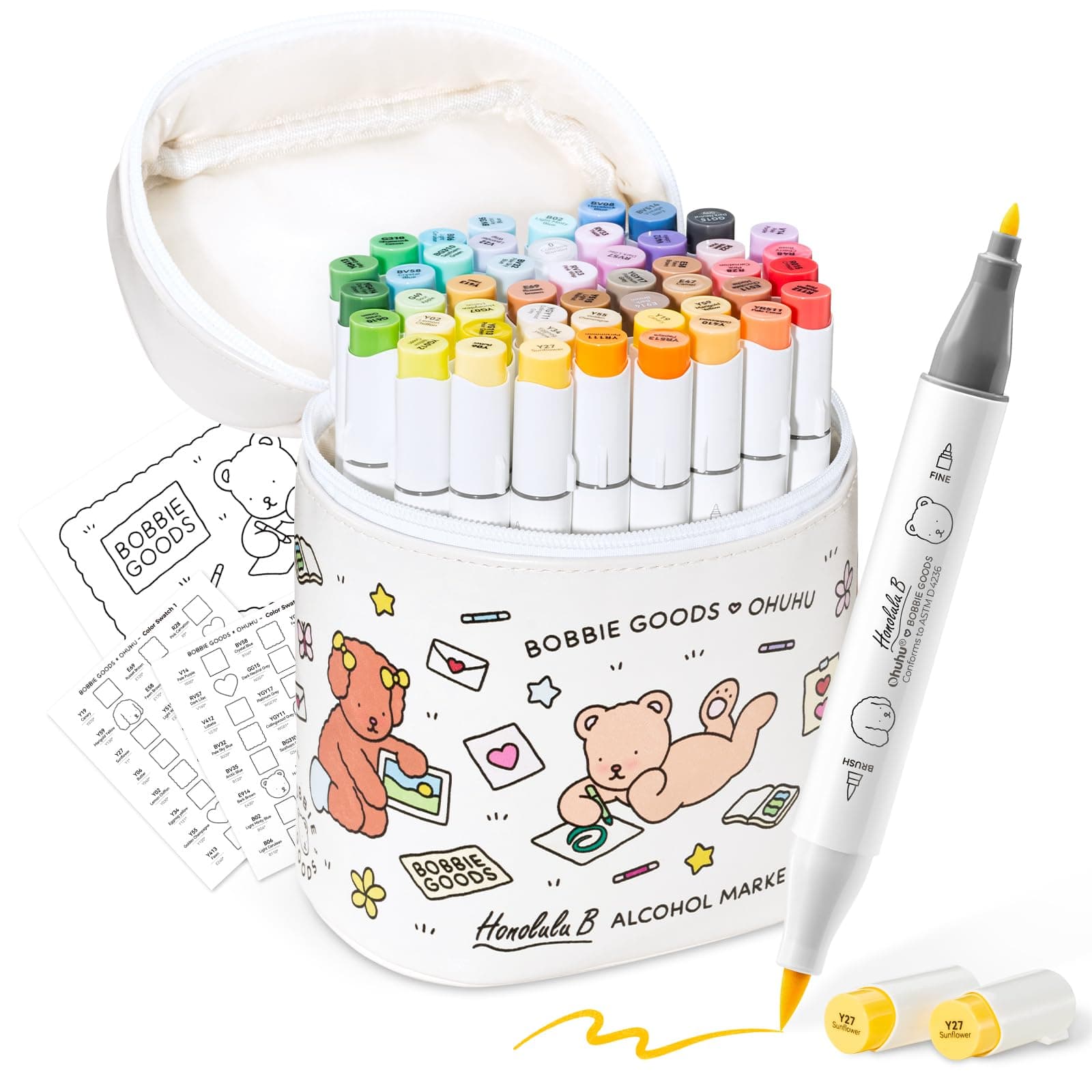 Ohuhu×Bobbie Goods Alcohol Markers: Brush & Chisel 48 Colors Alcohol Marker Set for Artists Beginners Dual Tips for Adult Coloring Books Drawing Sketching Illustration - Image 1