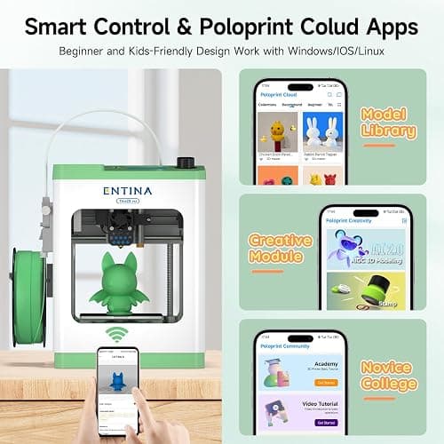 Entina Tina2S 3D Printer with WiFi Cloud Printing, Huge Library, Fully Assembled, Mini 3D Printers for Beginners and Kids with Auto Leveling, High Precision Kids 3D Printer for Home, School and Office thumbnail 4