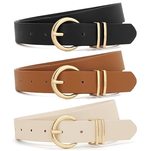 XZQTIVE 3 Pack Women Belts For Jeans Dresses Pants Ladies Leather Waist Belt with Gold Buckle - Image 1