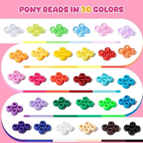 Simetufy 6000Pcs Pony Beads, 30 Colors 6x9MM Kandi Beads Bulk for Crafts Bracelet Making Hair Braiding Jewelry Key Chains DIY Crafts Gifts (3.44lb, Stack Box) thumbnail 4