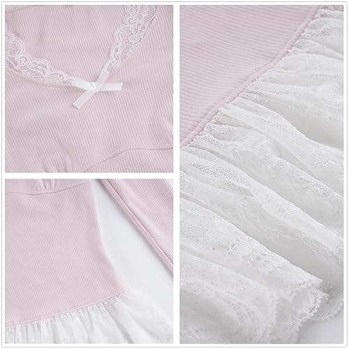 HeiBai Xiong Women Goth Knit Lace Trim T Shirt - Scoop Neck Long Sleeve Floral Ruffle Top Tee, Cute Dance Going Out thumbnail 6
