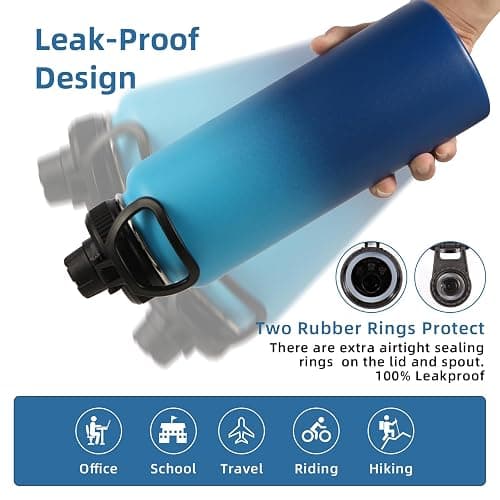 Volhoply 40 oz Insulated Water Bottles Paracord Handle, Stainless Steel Sports Bottle with Spout Lid,Vacuum Metal Travel Water Cups with Wide Mouth,Reusable Water jug for Hiking(Green Blue,1 Set) thumbnail 7