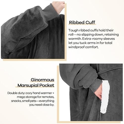 yescool Wearable Blanket Hoodie, Flannel Sherpa Fleece Blanket Sweatshirt for Adults Women Men,One Size Fits All thumbnail 5