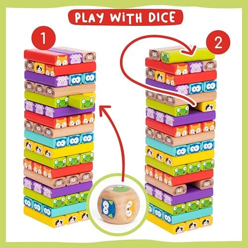 Nene Toys Wooden Tumble Tower Game with Animals & Colors, 4-in-1 Educational Family Board Game for Kids Ages 3-9, Creativity & Cognitive Skills Booster - Gift for Boys Girls 3+ Years thumbnail 3
