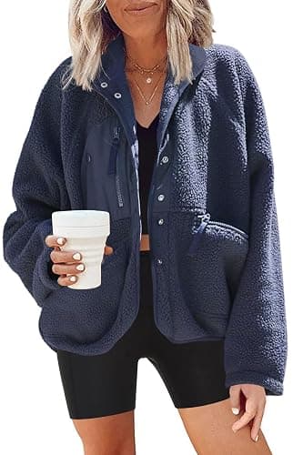 Nirovien Womens Fuzzy Fleece Jacket Button Down Sherpa Coats Casual Winter Warm Outwear with Pockets - Image 1
