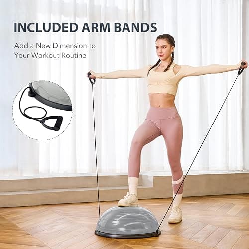ZELUS Balance Ball Trainer with Resistance Bands and Foot Pump, Inflatable Yoga Ball for Home Gym Workouts, 23 Inch Exercise Half Ball for Balance Training Core Strength Fitness More, 330lb Cap thumbnail 3