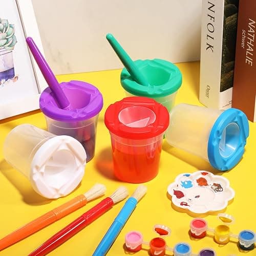 Marspark 40 Pcs No Spill Paint Cups with Lids for Kids - Kids Paint Cups Toddler Art Supplies, Washable Acrylic Watercolor Painting Containers with Brushes for Early Learning, Classroom, Art Crafts thumbnail 5