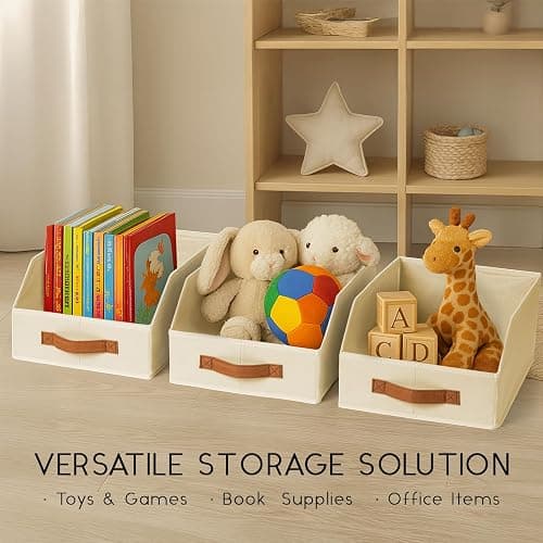 Homsorout Fabric Storage Bins for Organizing - 6 Pack Large Trapezoid Collapsible Storage Bins with Front Handle, Closet Organizers and Storage for Bedroom, Home Shelves, Small Spaces, Beige thumbnail 8