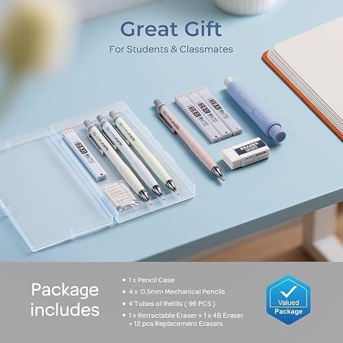 Nicpro Cute Mechanical Pencil Set, 4PCS 0.5mm Pastel Drafting Pencils with 4 Tube HB Lead Refills, 4B Erasers, Rotary Retractable Eraser and Eraser Refill for Writing Sketching Back to School Supplies thumbnail 7