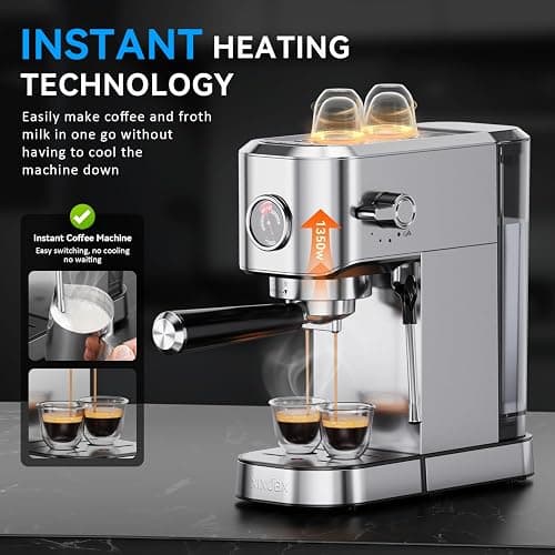XIXUBX 20Bar Espresso Machine, Compact Espresso Maker with Milk Frother, Stainless Steel Coffee Machine for Cappuccino&Latte, 42oz Water Tank, Visible Pressure Gauge, Home&Office, Silver thumbnail 5