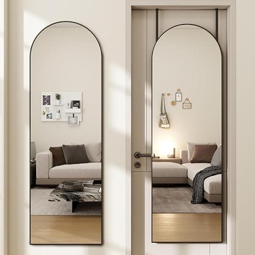JAWGLOW Door Mirror, Arched Full Length Mirror Over The Door, 14"x 48" Hanging or Wall Mirrors, Full Body Mirrors - Black - Image 1
