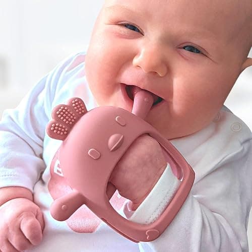 Infatot® Teething Toys for Baby Gifts – Chicken Silicone Mitten Teether, Soothing Glove for Infants, Baby Toys 0-6 Months, Soft Chewable Teether Toy to Prevent Finger Sucking, Plum - Chicken Plum thumbnail 2