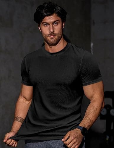 JMIERR Mens Short Sleeve T Shirt Summer Muscle Slim Fitted Crewneck Longline Tees Shirts for Gym Workout thumbnail 2