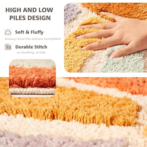 DyeFury Sunrise Boho Bathroom Rugs,Half Circle Bath Mat Cute,Sun Bath Mats,Retro Bohemian Home Bathroom Decor,Small Colorful Fun Semi Round Shower Rug Non-Slip,Funny Washable Rug Bedroom 33"x18" thumbnail 5