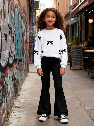 Voxikidio Girls 2 Piece Outfits Long Sleeve Butterfly Sweatshirt & Flared Pants Fall Clothing Set Size 7-12 Years thumbnail 4