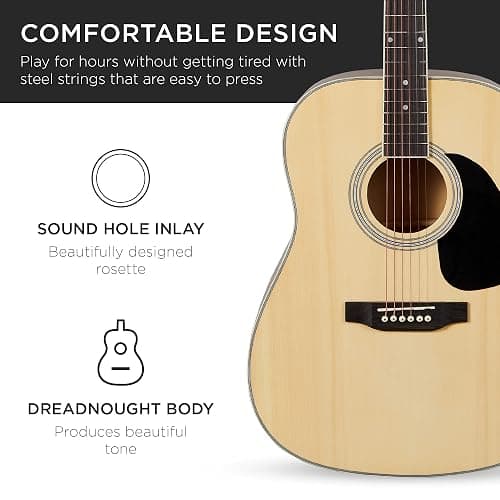 Best Choice Products 41in Full Size Beginner All Wood Acoustic Guitar Starter Set w/Gig Bag, Strap, Capo, Strings, Picks - Natural thumbnail 6