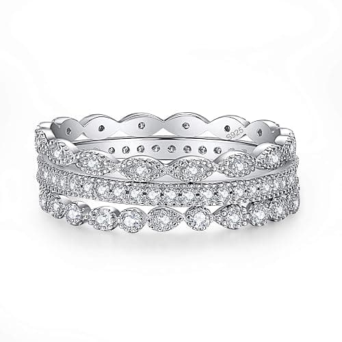 AVECON 3 PCS 925 Sterling Silver Stackable Engagement Rings Set Cubic Zirconia Eternity Bands Wedding Promise Rings for Women Size 5-10 thumbnail 6