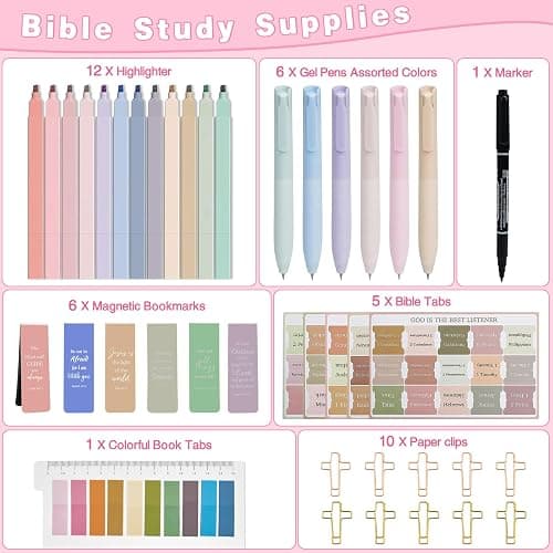 HRFGWDD Bible Study Supplies [41 PCS] for Women - Bible Journaling Kit with No Bleed Highlighters & Pens, Bible Tabs Set and Bible Verse Gifts for Scripture Study thumbnail 2