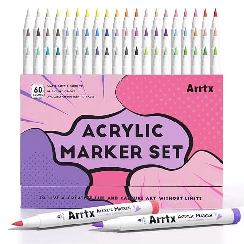 Arrtx Acrylic Paint Markers 60B, Brush Tip Art Markers - Vibrant Colors, Smooth Writing for Rock Painting, Glass, Wood, Ceramic, Fabric & Stone Crafts,Arts & DIY Crafts - Image 1