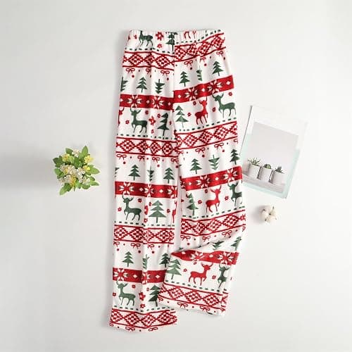 Christmas Pajama Pants for Women Fleece Elastic Waist Wide Leg Lounge Pants | Soft,Cotton Blend,Christmas Print,Sleep Pants,Warm,Winter,Relaxed Fit,Christmas,Lounge Pajama Outfits with Pockets thumbnail 5