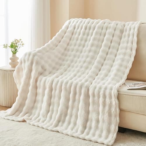 NEWCOSPLAY Throw Blanket For Couch Ivory Super Soft Flannel Fleece 3D Bubble Lightweight Bed Blanket All Season Use, 130x150 cm thumbnail 2