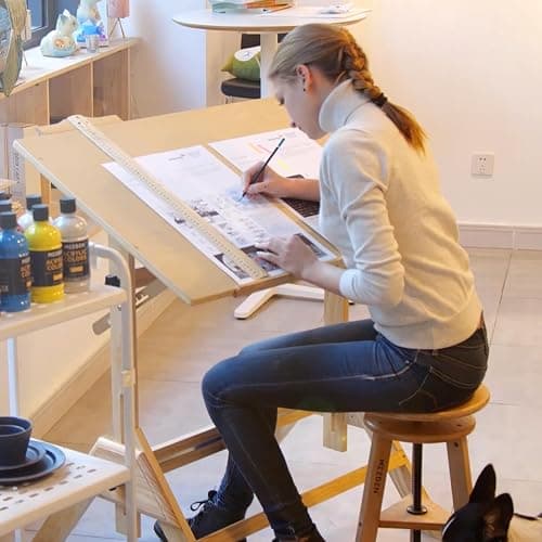 MEEDEN Wood Adjustable Drafting Table: 35.5" x 23.5" Art Drawing Desk with Various Height and Tiltable - Rustic Artist Desk with Pencil Ledge and Ruler for Writing Reading Graphic Design thumbnail 2