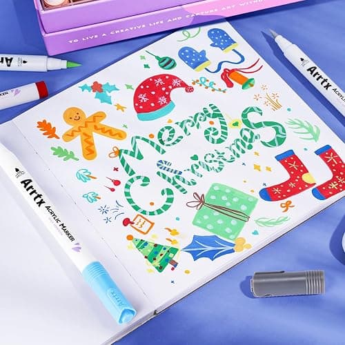 Arrtx 30 Colors Acrylic Paint Pens for Rock Painting, Extra Brush Tip, Water Based Paint Markers for Stone, Glass, Easter Egg, Wood and Fabric Painting-No Toxic,No Odor 30B thumbnail 2