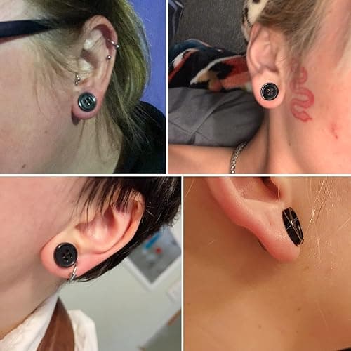 AntDear 2Pcs Acrylic Plug Gauges for Ears Women Men Black White Button Plug Earrings, Single Flared Saddle Stretching Gauge Tunnels Expanders, Four Hole Button Piercing Plugs with Rubber O-Rings 8G to 1 Inch thumbnail 4