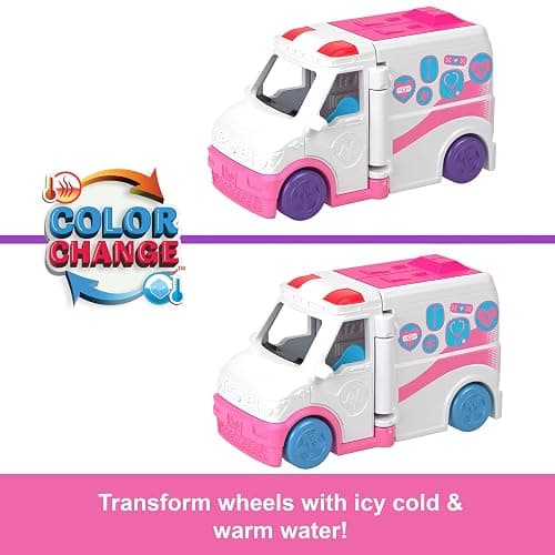 Barbie Mini Barbie Land 4-Pack Doll & Toy Vehicle Set with 4 1.5-inch Dolls & 4 Iconic Toy Vehicles with Color-Change Surprise, JGL30 thumbnail 6