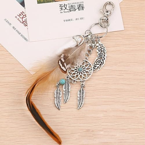 Western Keychain Wrangler Keychain Turquoise Bag Charm Feather Purse Charms for Handbags Boho Jewelry Gifts for Women thumbnail 4