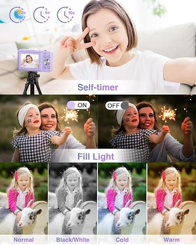 Digital Camera, Kids Camera FHD 1080P Point and Shoot Camera with 16X Zoom Anti Shake, Small Compact Camera for Teen Starter Children Kid Student Girl Boy(Purple) thumbnail 5