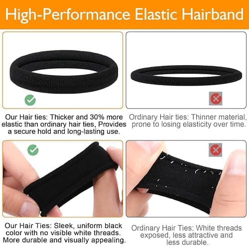 Ayogost Black Hair Ties No Damage 100PCS High Stretching Hair Ties Thick Hair Bands Large Ponytail Holders for Women Girls Thick Heavy Curly Hair thumbnail 4